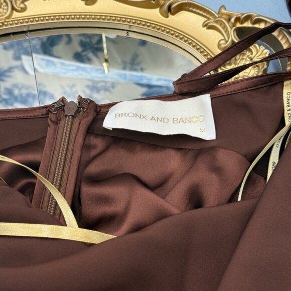 🆕 BRONX & BANCO 🧿 NWOT Leo Chocolate Brown Silk-Blend Maxi Dress, Sz M US 6 - Picture 14 of 15